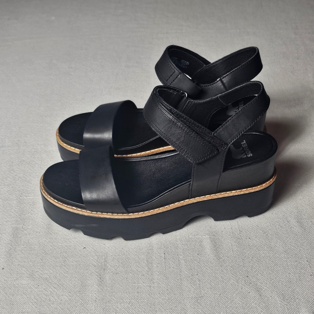 Sorel Cameron Flatform Sandal Black Leather Platform Womens 11